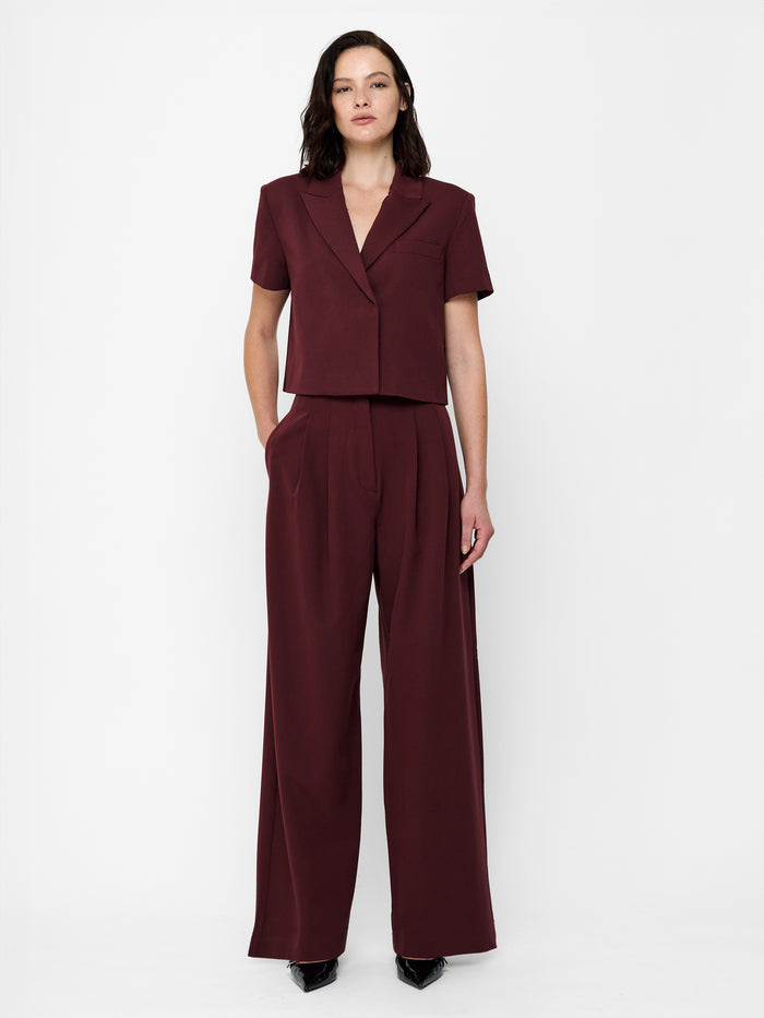 Rena Burgundy Tailored Pleated Wide Leg Trousers