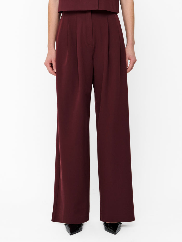 Rena Burgundy Tailored Pleated Wide Leg Trousers
