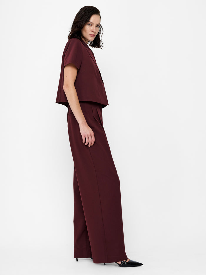 Rena Burgundy Tailored Pleated Wide Leg Trousers