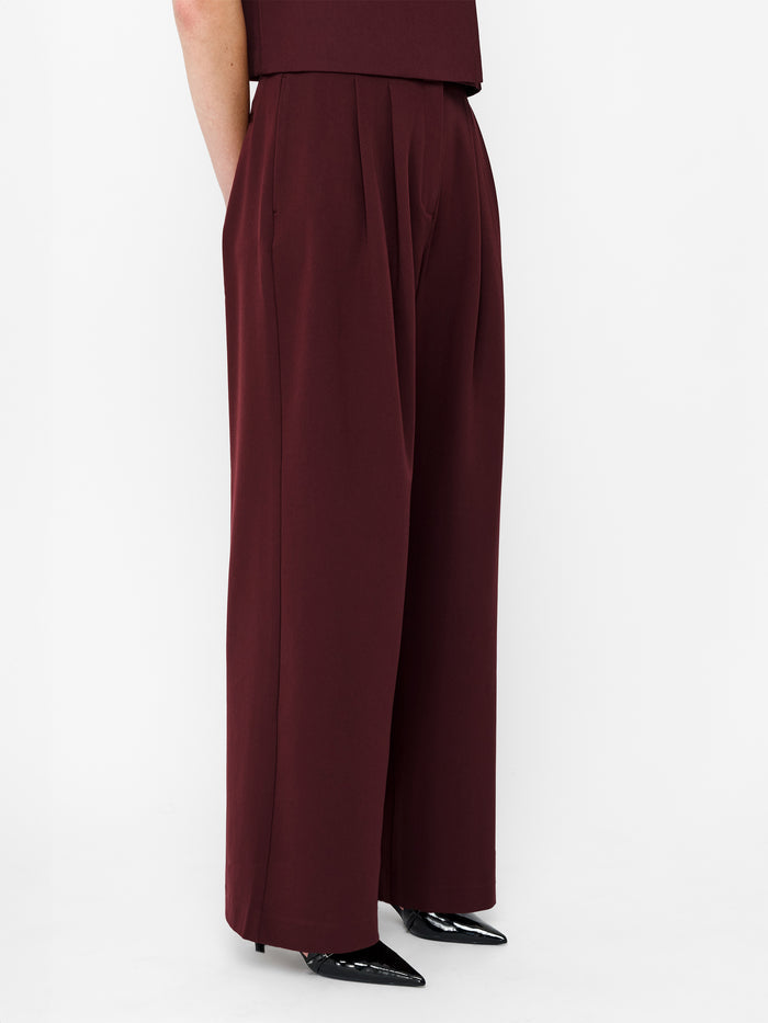 Rena Burgundy Tailored Pleated Wide Leg Trousers