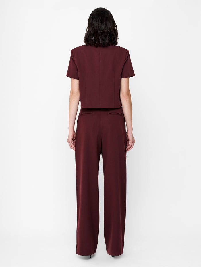 Rena Burgundy Tailored Pleated Wide Leg Trousers