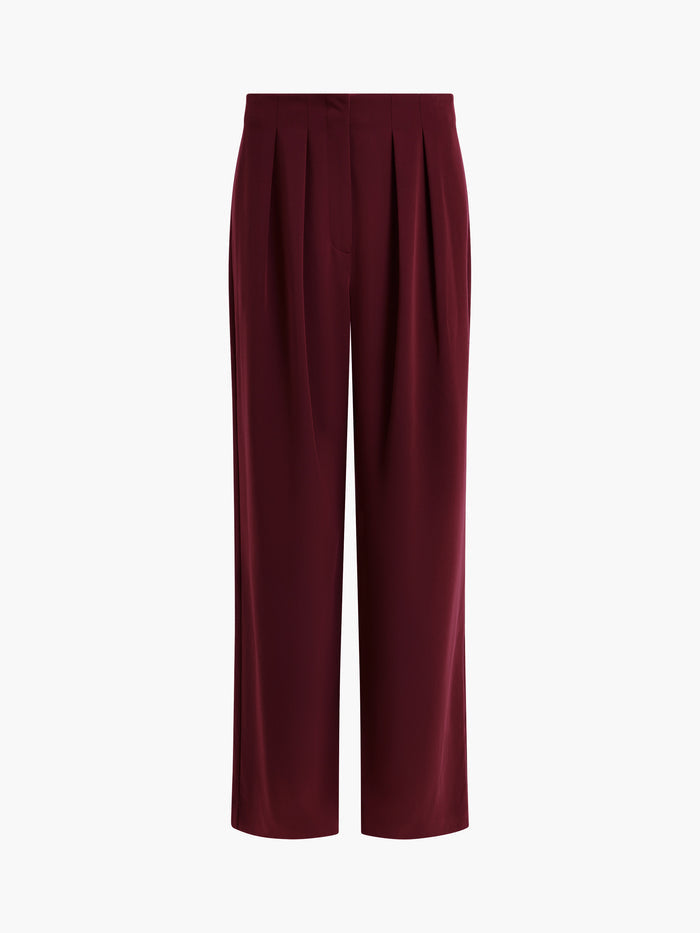 Rena Burgundy Tailored Pleated Wide Leg Trousers