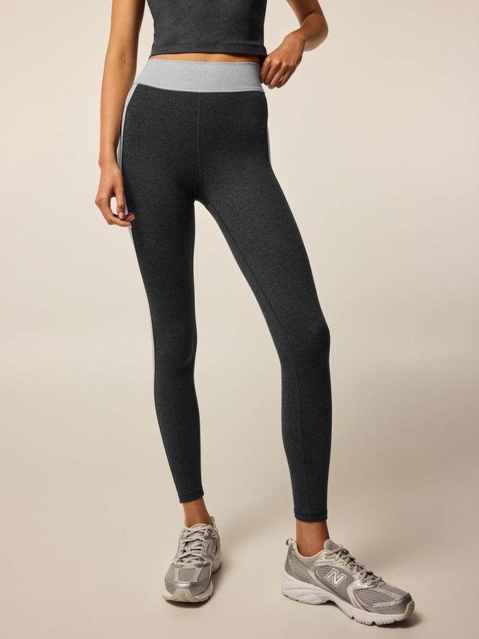 Dark Grey Heather Rhinebeck Side Stripe Legging - High-Rise Front View | Greyson Clothiers