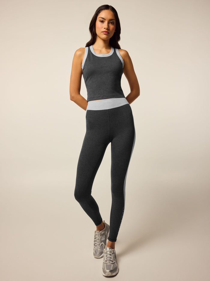 Dark Grey Heather Rhinebeck Side Stripe Legging - Full Body Styled Set Look | Greyson Clothiers