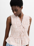 Rhodes Poplin Gingham Smocked Tie Up Peplum Top
