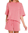 Ribbed striped red tee and short set