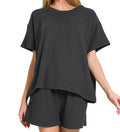 Ribbed tee and short set black