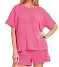 Ribbed tee and short set pink