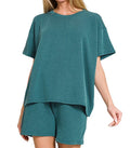 Ribbed tee and short set teal