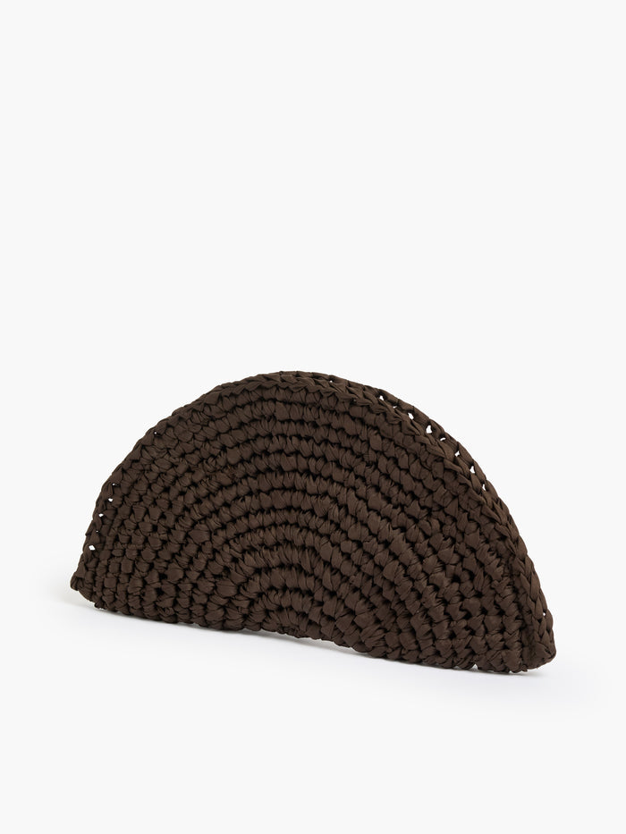 Ribbon Crochet Brown Clutch Bag
