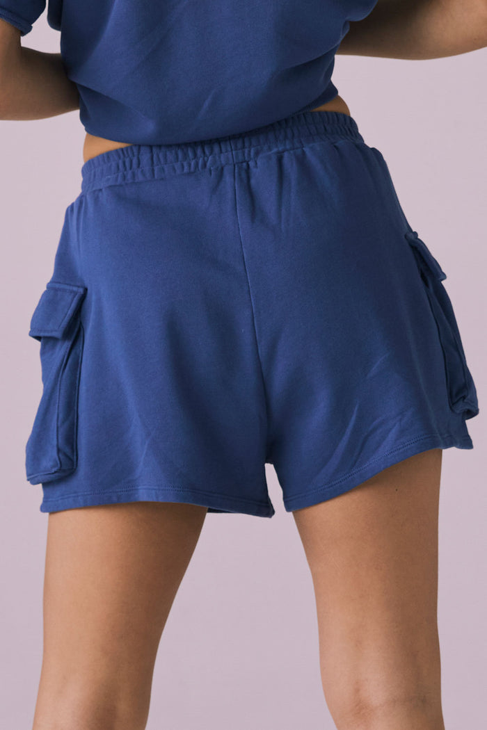 Chaser Rileyy Honest Indigo Shorts back view close up showing pocket placement