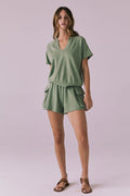 Chaser Rileyy Meadow Green Shorts full body view shown with the matching Cheyenne Meadow Green Pullover