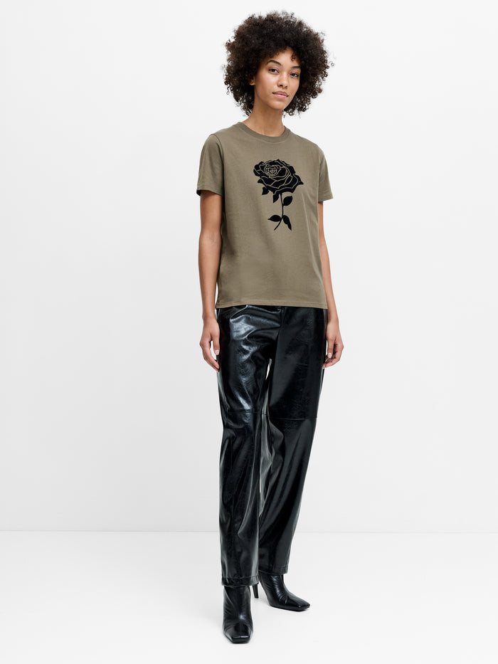 Rose Khaki Green Flocked T-Shirt