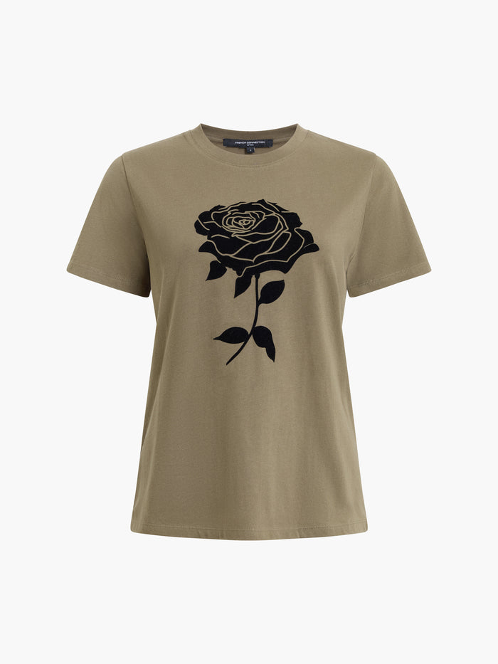Rose Khaki Green Flocked T-Shirt