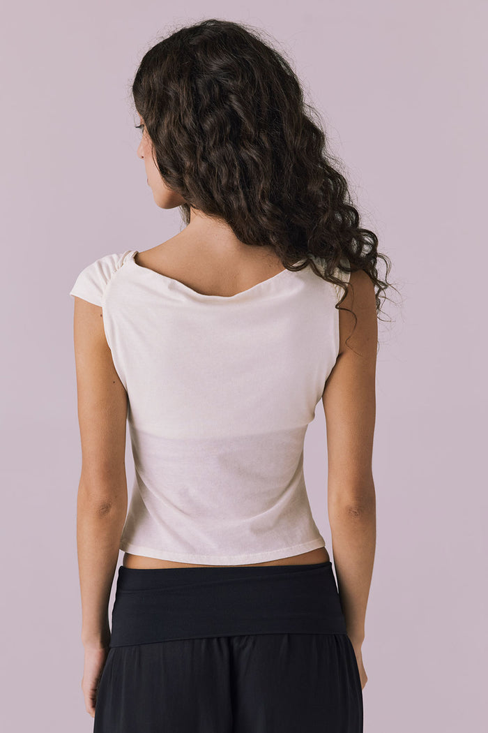 Chaser Roxanne Starry White Tank shown in a clean back view highlighting the soft cowl at the neckline