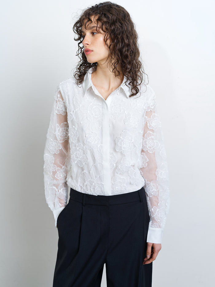 Ruchi Floral Lace Long Sleeve White Shirt