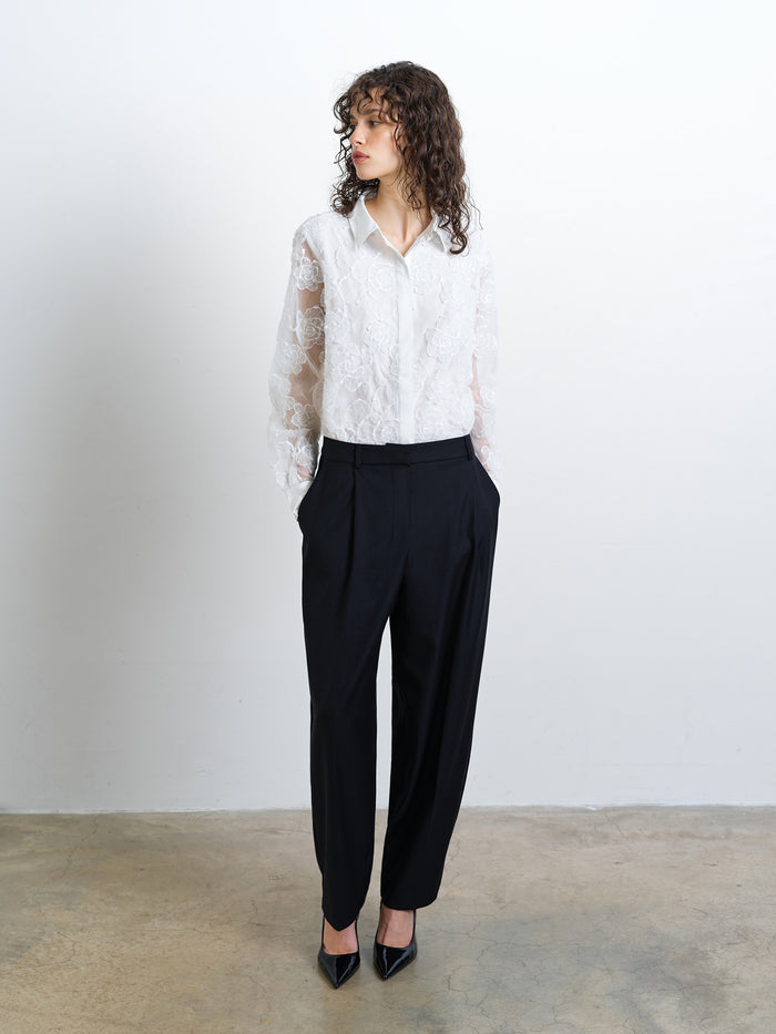 Ruchi Floral Lace Long Sleeve White Shirt