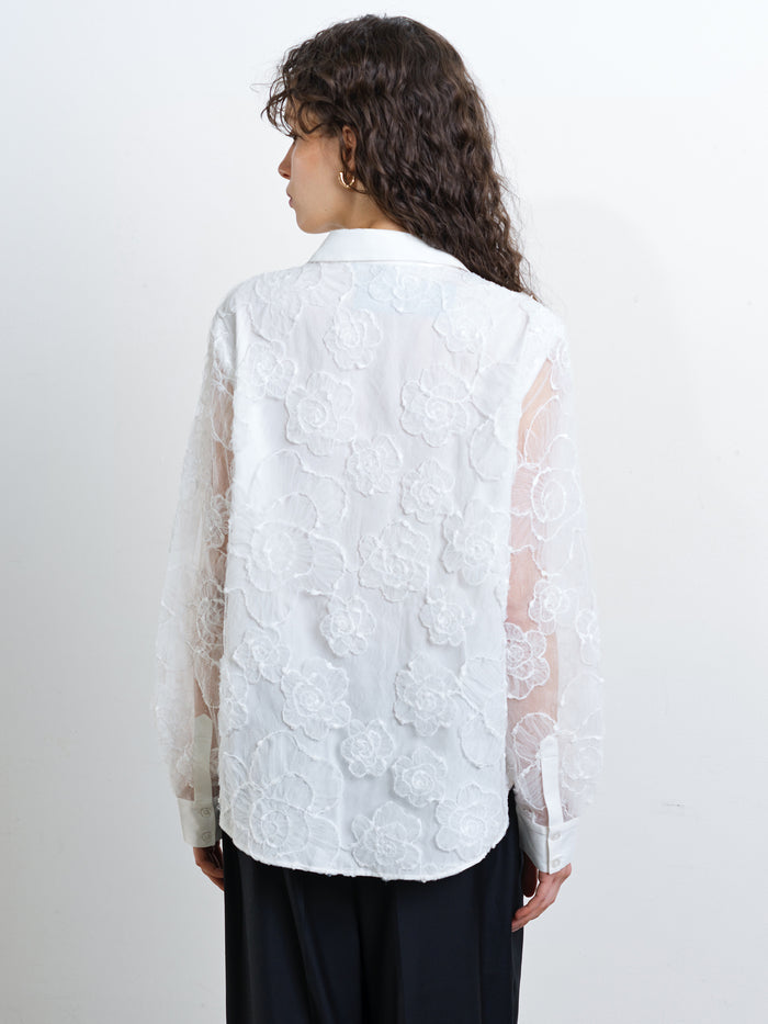Ruchi Floral Lace Long Sleeve White Shirt