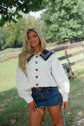Sailor Cropped Trench Coat-Off White/Navy