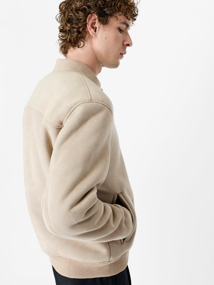 Sand Faux Suede Zip Through Bomber Jacket