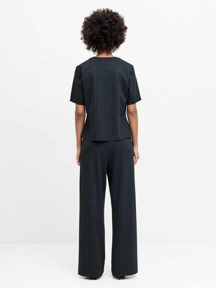 Sarai Grey Pinstripe Pleat Detail T-Shirt