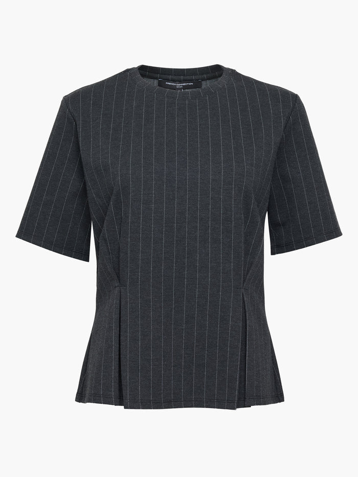 Sarai Grey Pinstripe Pleat Detail T-Shirt