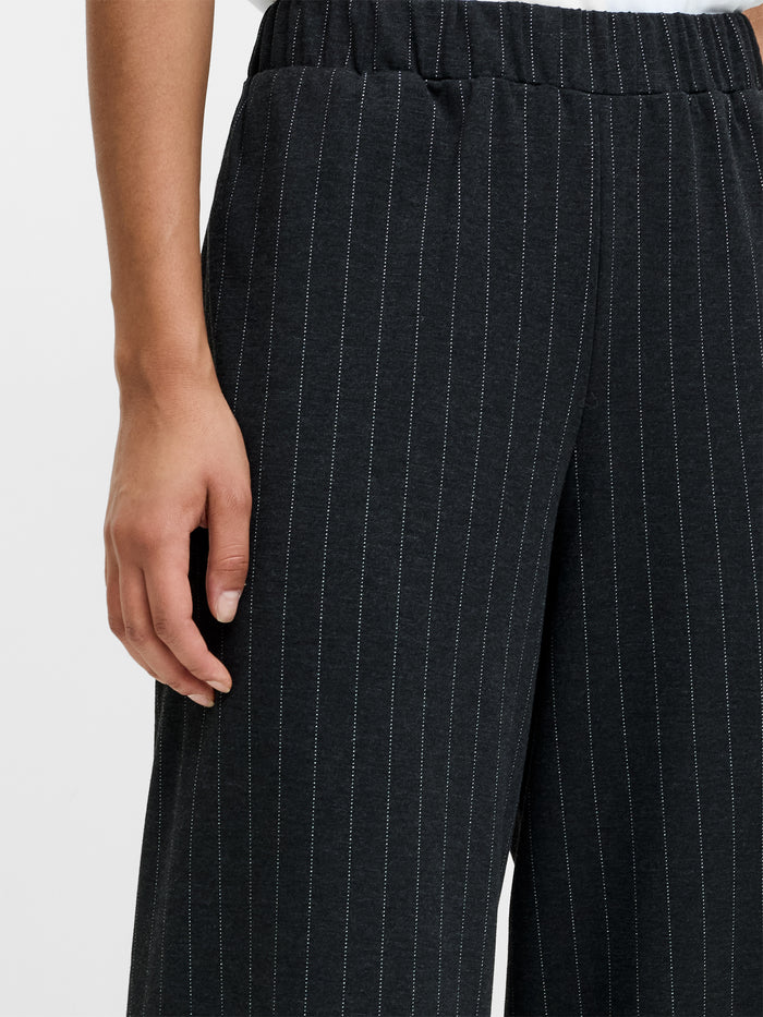 Sarai Grey Pinstripe Pull-On Wide Leg Trousers