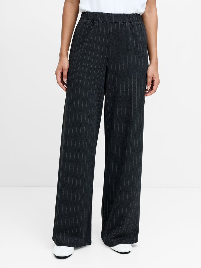 Sarai Grey Pinstripe Pull-On Wide Leg Trousers