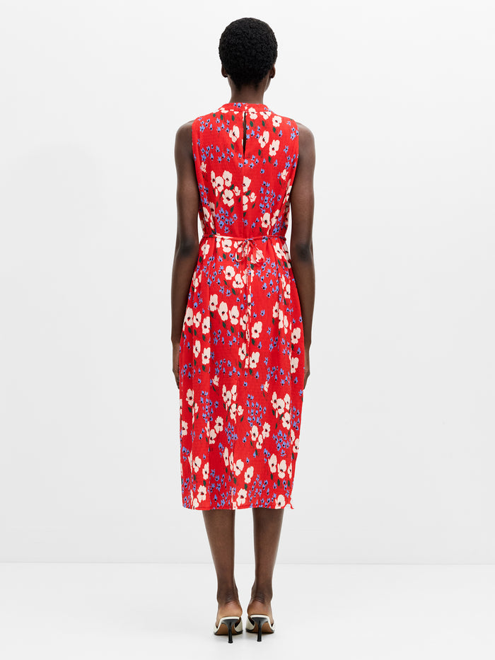 Scarlett Red Crinkle Floral Midi Dress