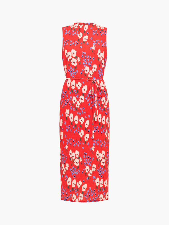 Scarlett Red Crinkle Floral Midi Dress