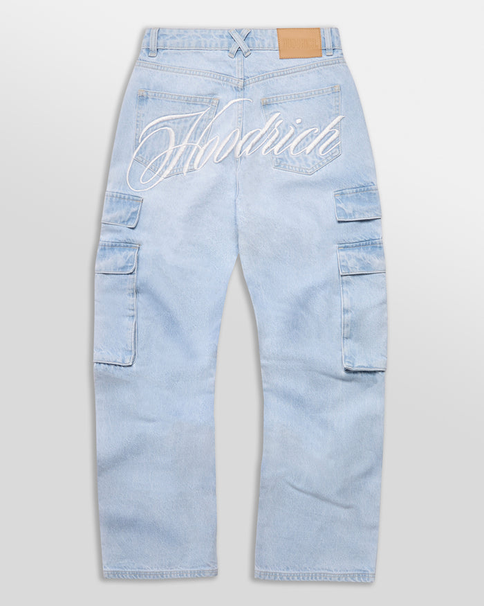 Script Cargo Relaxed Jeans - Light Blue