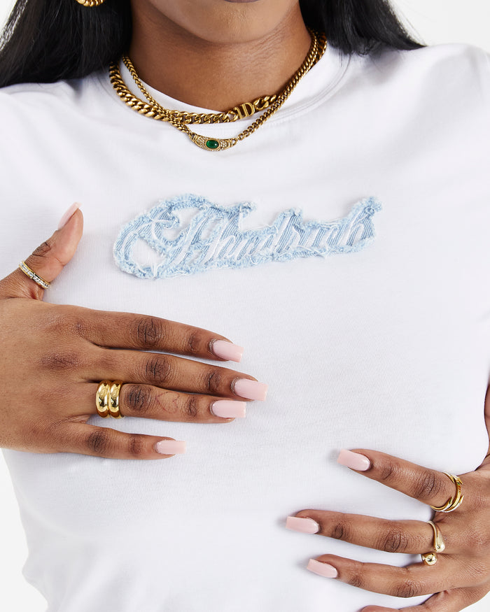 Script Slim Fit Tee - White/Light Blue