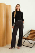 SEAMLESS MOCK NECK SWEATER KNIT PULLOVER BLACK