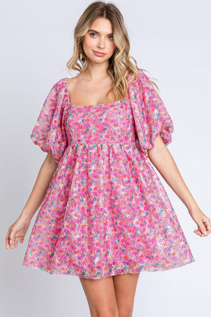 Sequin Floral Babydoll Dress
