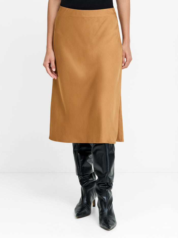 Sera Bronze Eco Satin Midi Skirt