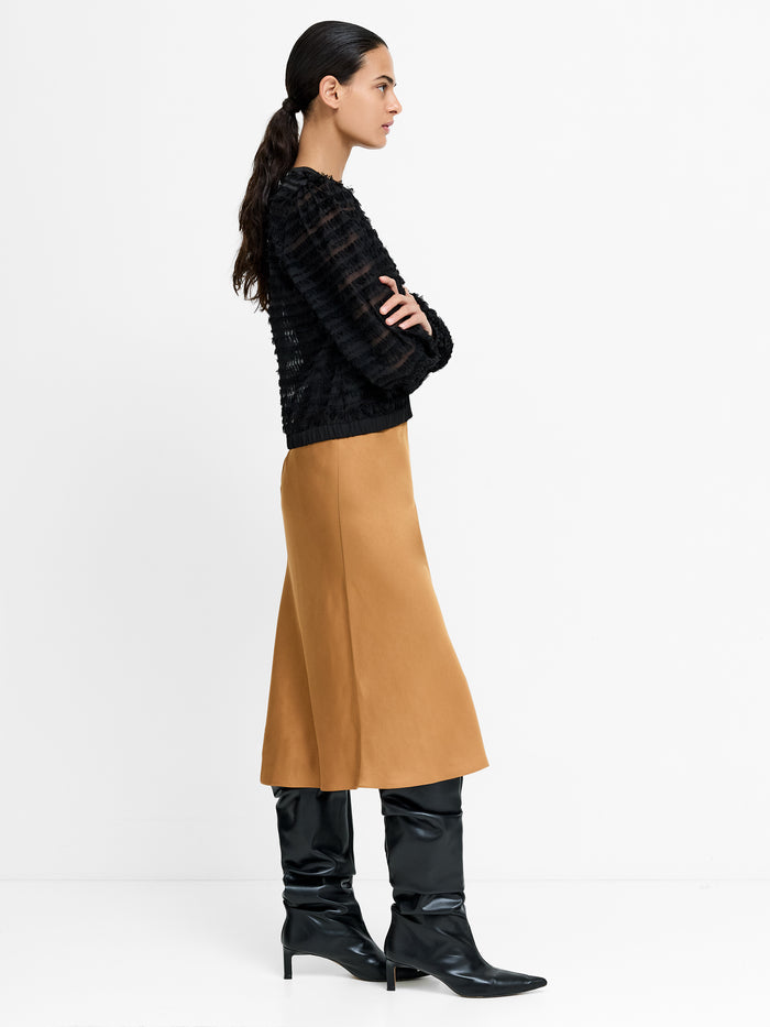 Sera Bronze Eco Satin Midi Skirt