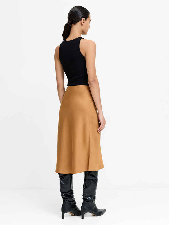 Sera Bronze Eco Satin Midi Skirt