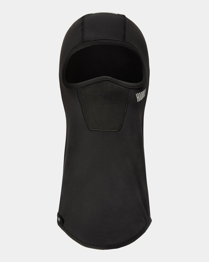 Black balaclava with a brand logo on a white background