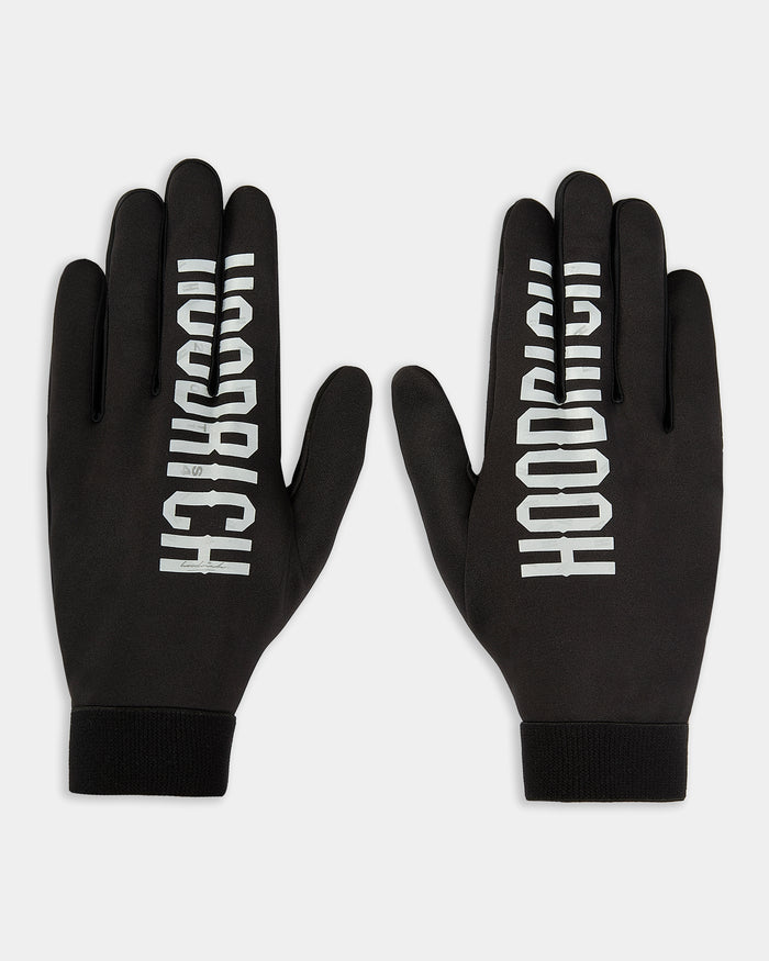 Black gloves with 'HOODRICH' text on a white background