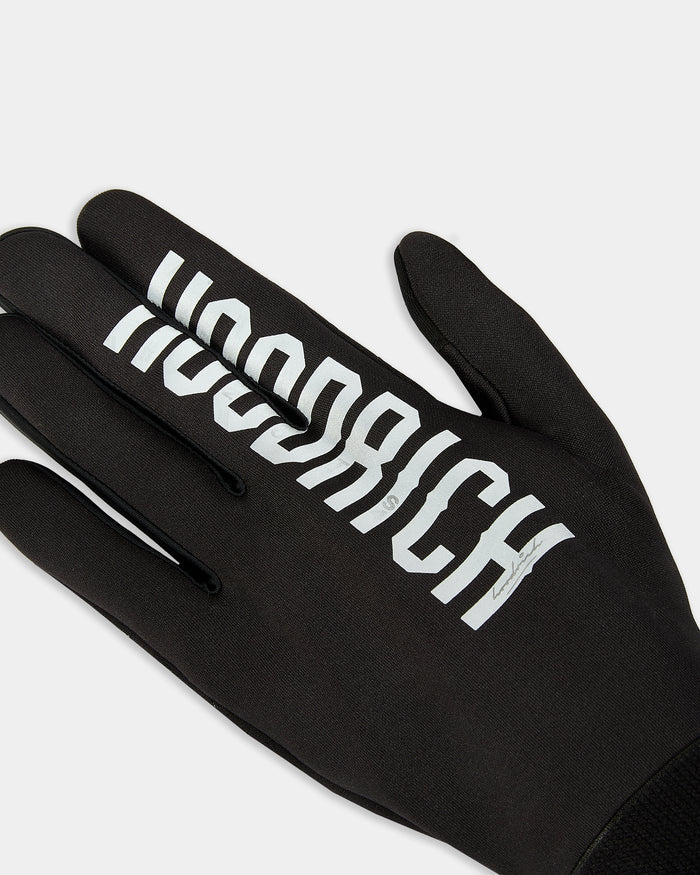 Black glove with white 'Hoodrich' text on a white background