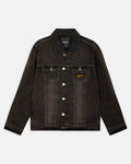 Regular fit black rust washed denim jacket featuring a Hoodrich logo embroidery on the chest pocket.