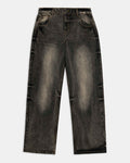 Wide-leg jeans in a rust-colored wash featuring a classic five-pocket design and button fly closure.