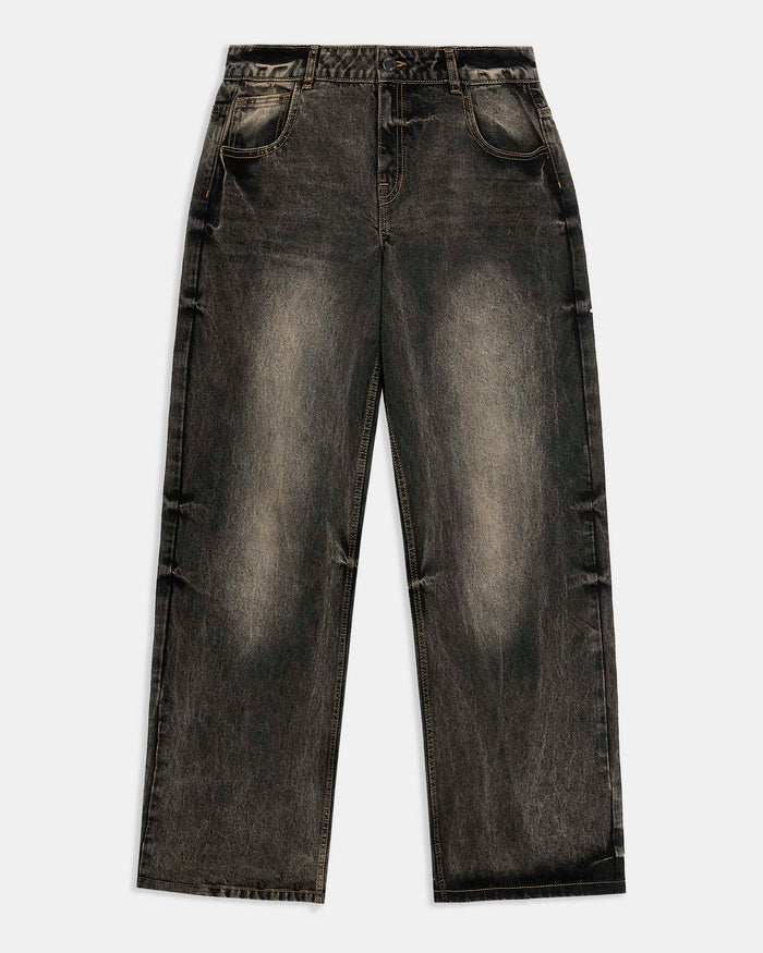 Wide-leg jeans in a rust-colored wash featuring a classic five-pocket design and button fly closure.