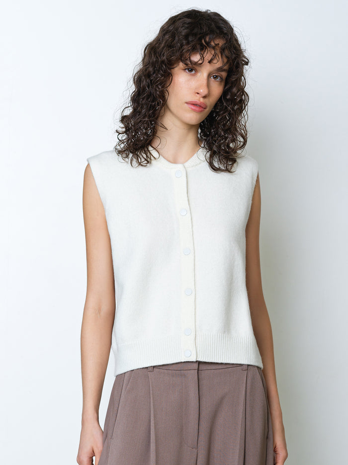 Shae Knit Sleeveless White Bomber Vest