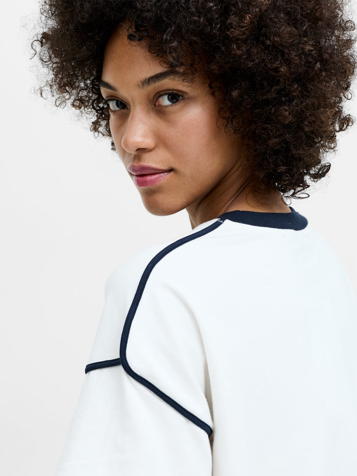 Shainey White Plush Contrast Trim T-Shirt