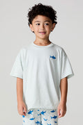 Front view of a boy wearing the Chaser  Shark Around Tee on a neutral background