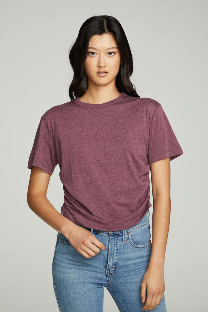 Short Sleeve Crew Neck Shirred Side Tee WOMENS chaserbrand