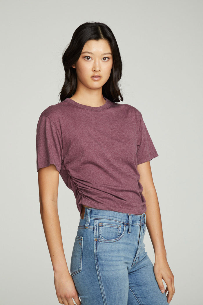 Short Sleeve Crew Neck Shirred Side Tee WOMENS chaserbrand