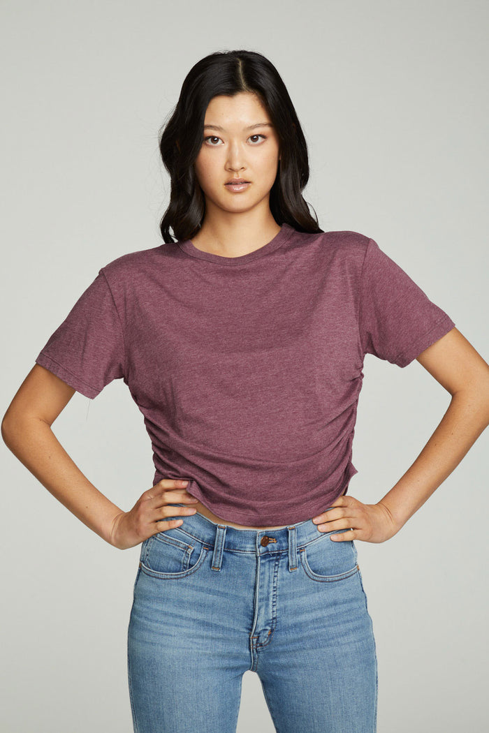 Short Sleeve Crew Neck Shirred Side Tee WOMENS chaserbrand