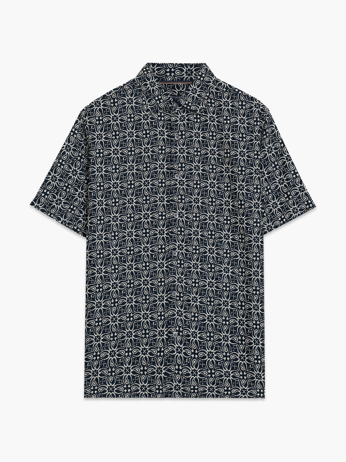 Short Sleeve Floral Print Navy Shirt